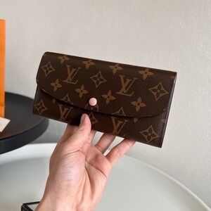 Louis Vuitton Dark Brown Monogram Wallet with Pink Button